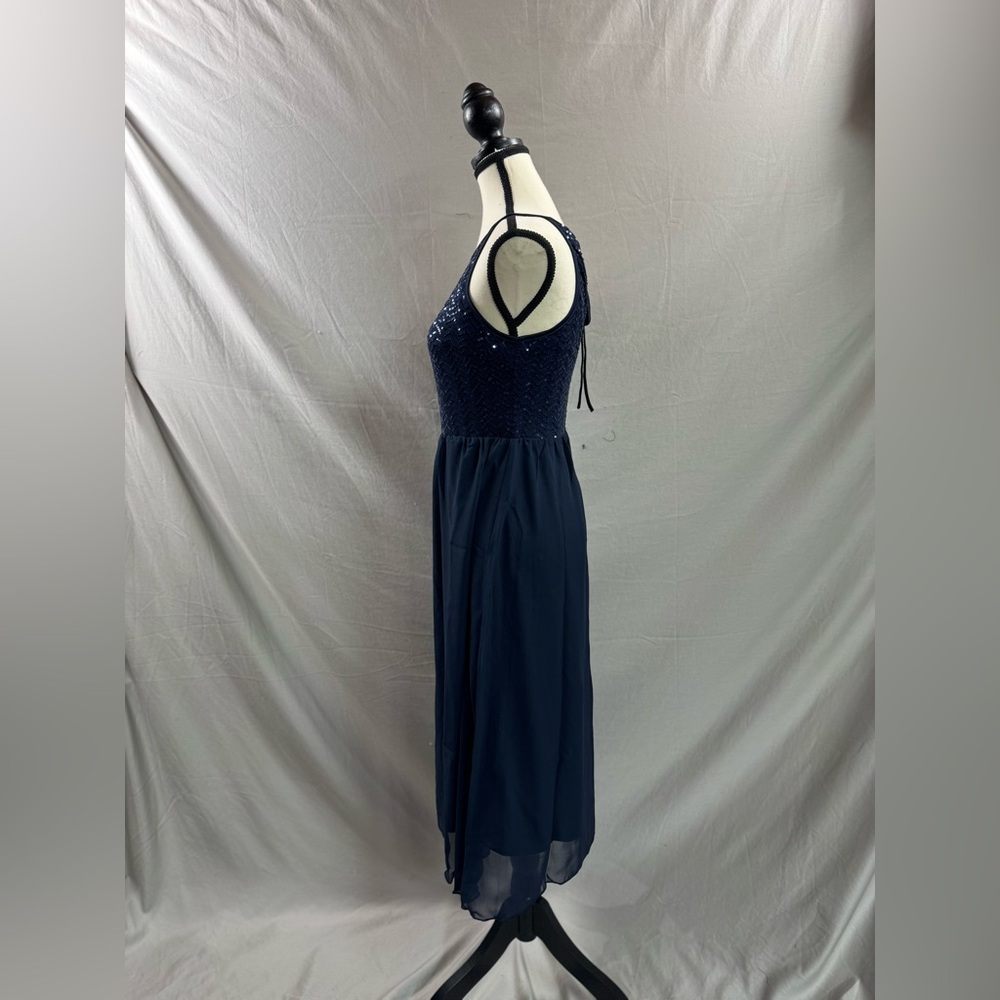 Chiffon Sequin Cami Dress Navy Blue* - Picture 8 of 9